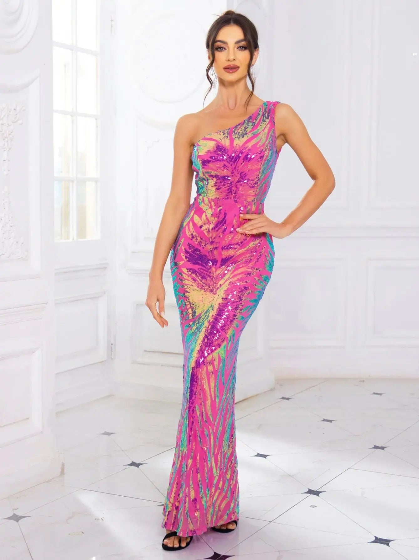 One-Shoulder Sequined Party Dress