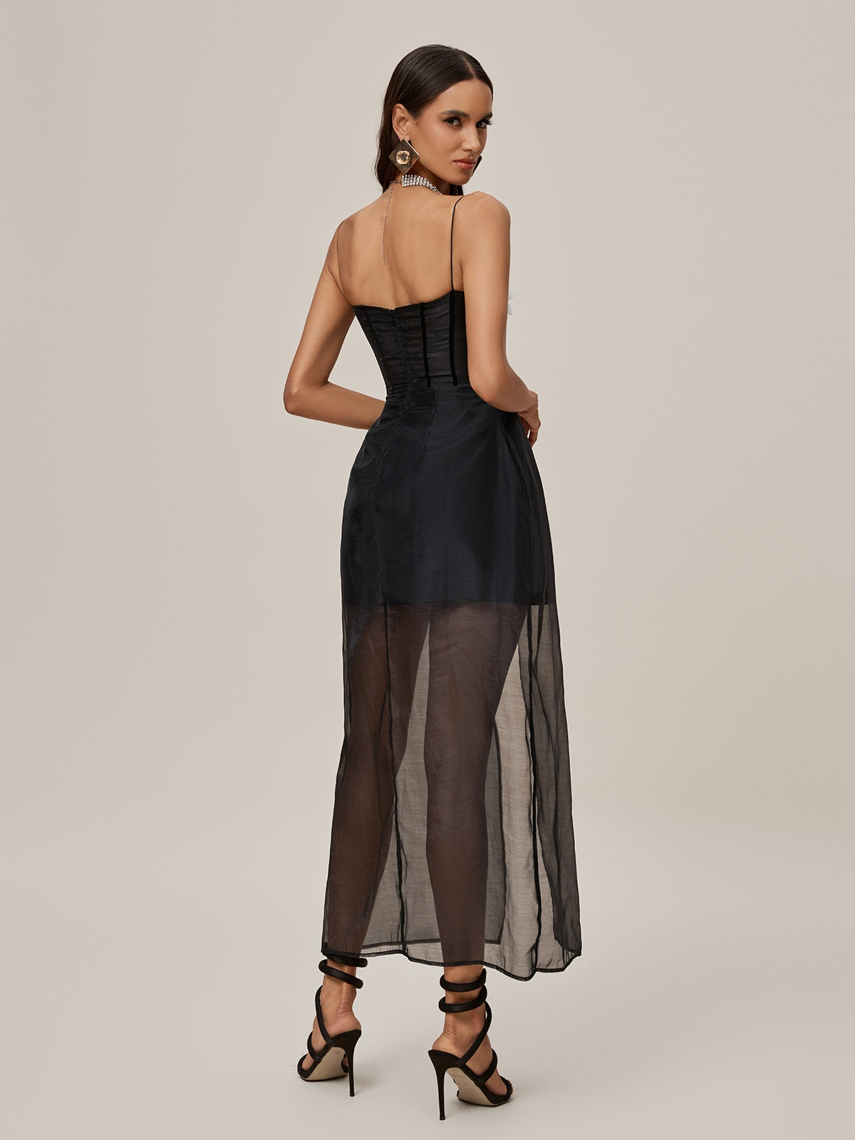 Spaghetti Mesh Split Maxi Dress