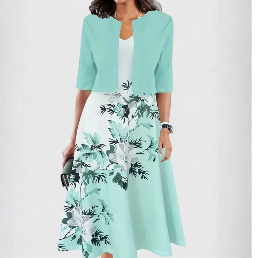 Split Neck Floral Print Long Sleeve Pleated A-Line Midi Dress 4