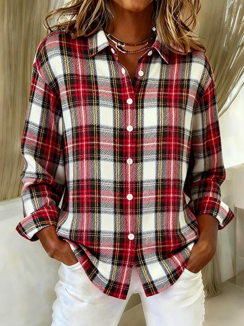 Multicolored Collared Button-Up Tartan Plaid Long Sleeve Flannel Shirt