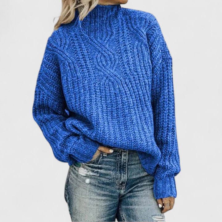 Mock Neck Cable Knit Long Sleeve Pullover Sweater 5