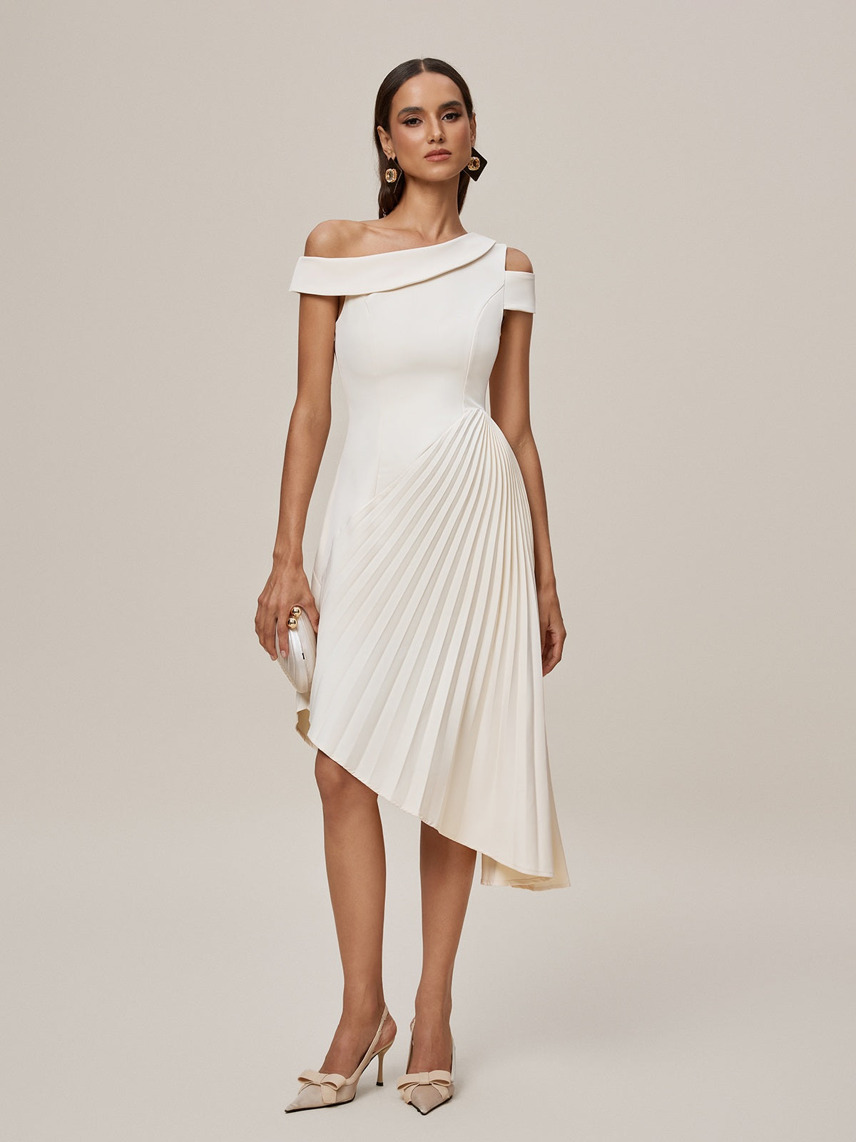 One Shoulder Pleated Midi Dress