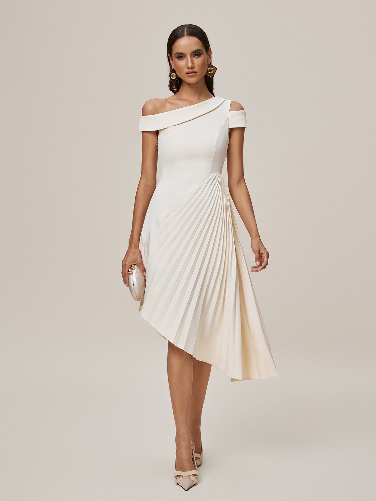 One Shoulder Pleated Midi Dress