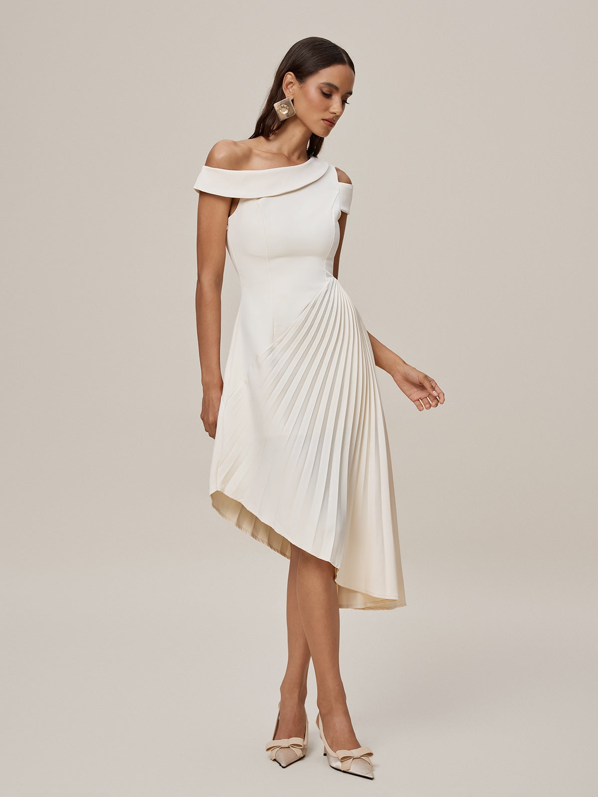 One Shoulder Pleated Midi Dress