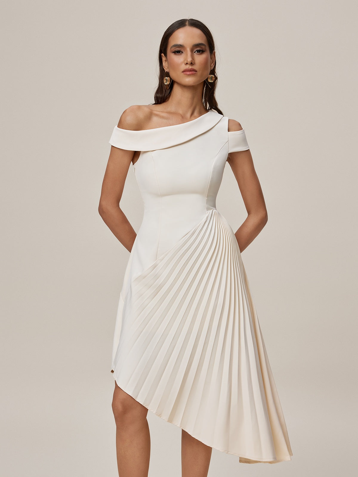 One Shoulder Pleated Midi Dress