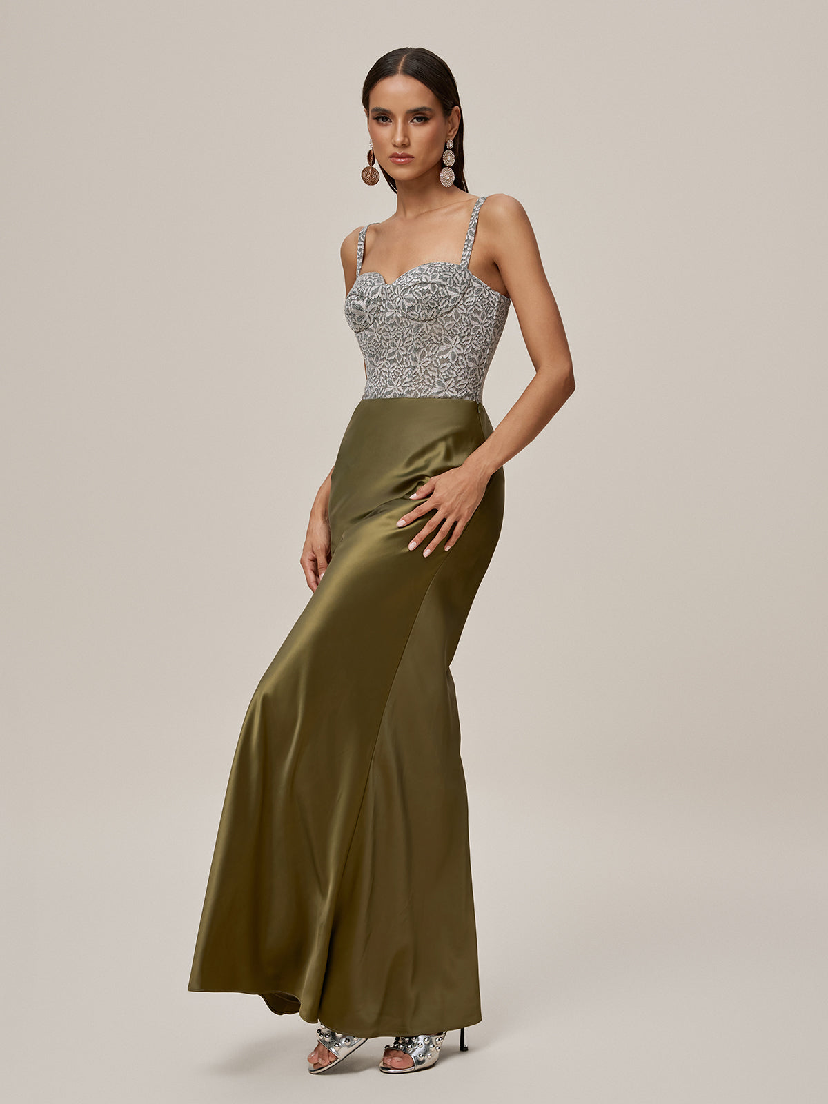 Spaghetti Lace Up Embroidered Maxi Dress