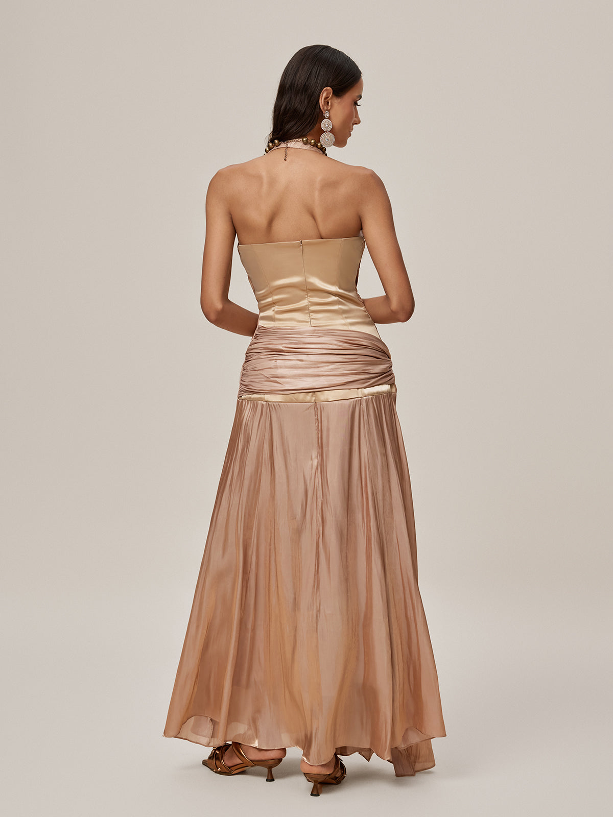 Halterneck Ruched Draped Maxi Dress
