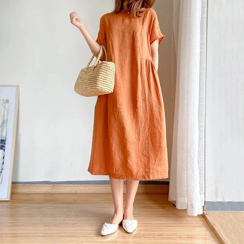Orange Casual Chic ONeck Loose Pullover Korean MidCalf Spring Midi Dresses