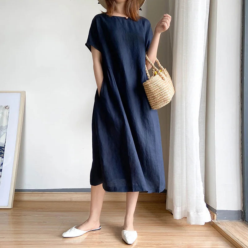 Orange Casual Chic ONeck Loose Pullover Korean MidCalf Spring Midi Dresses