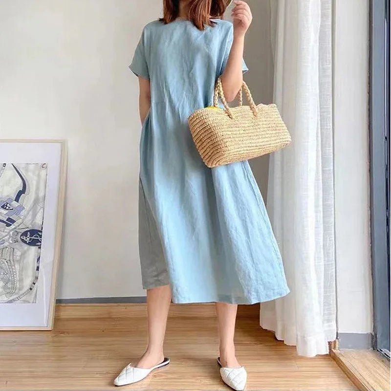 Orange Casual Chic ONeck Loose Pullover Korean MidCalf Spring Midi Dresses