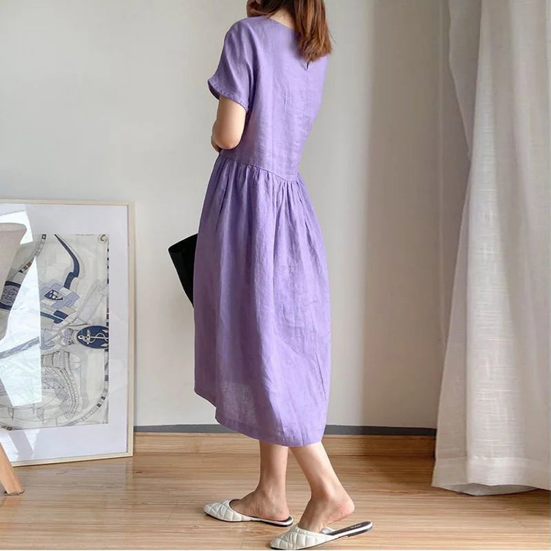 Orange Casual Chic ONeck Loose Pullover Korean MidCalf Spring Midi Dresses