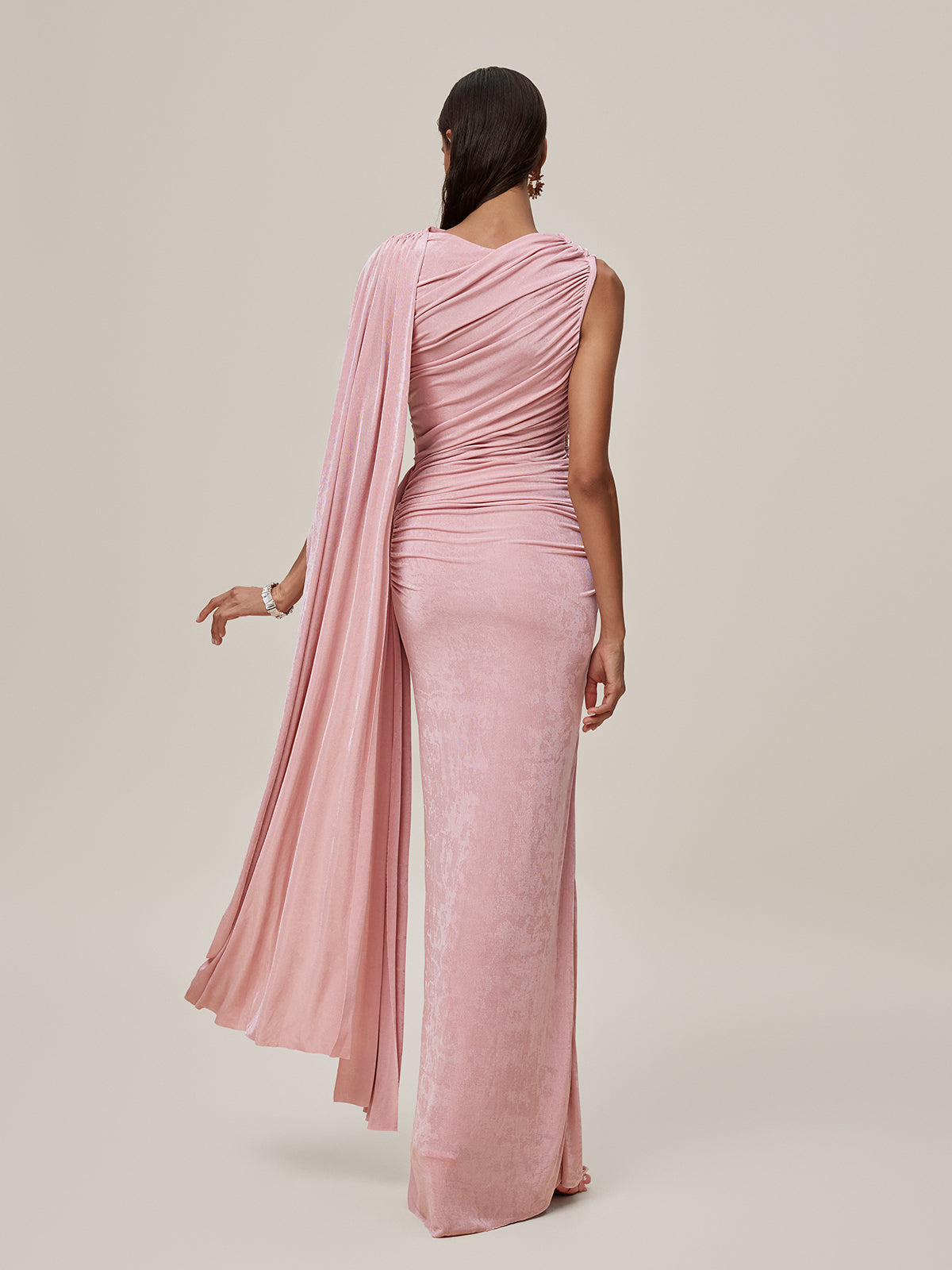 Shawl Ruched Draped Maxi Dress