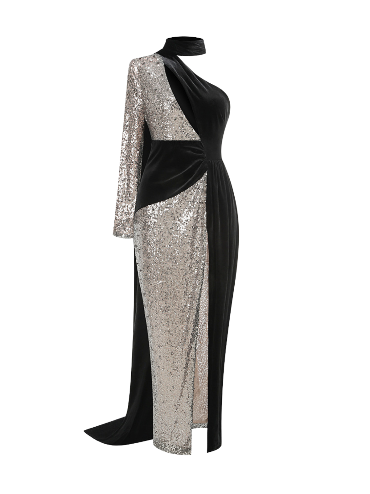 One Shoulder Cutout Split Maxi Dress