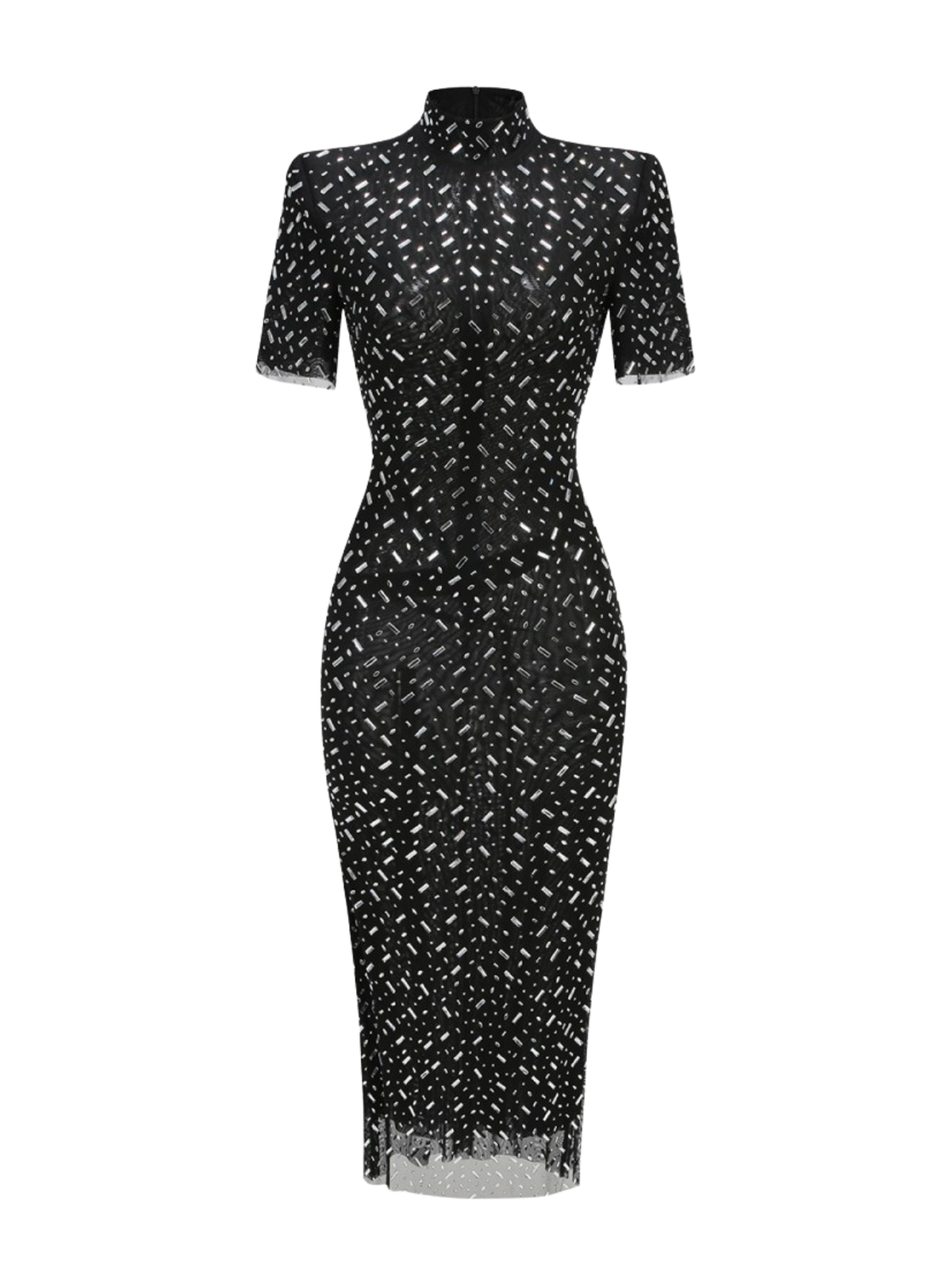 Short Sleeve Diamond Mesh Dress