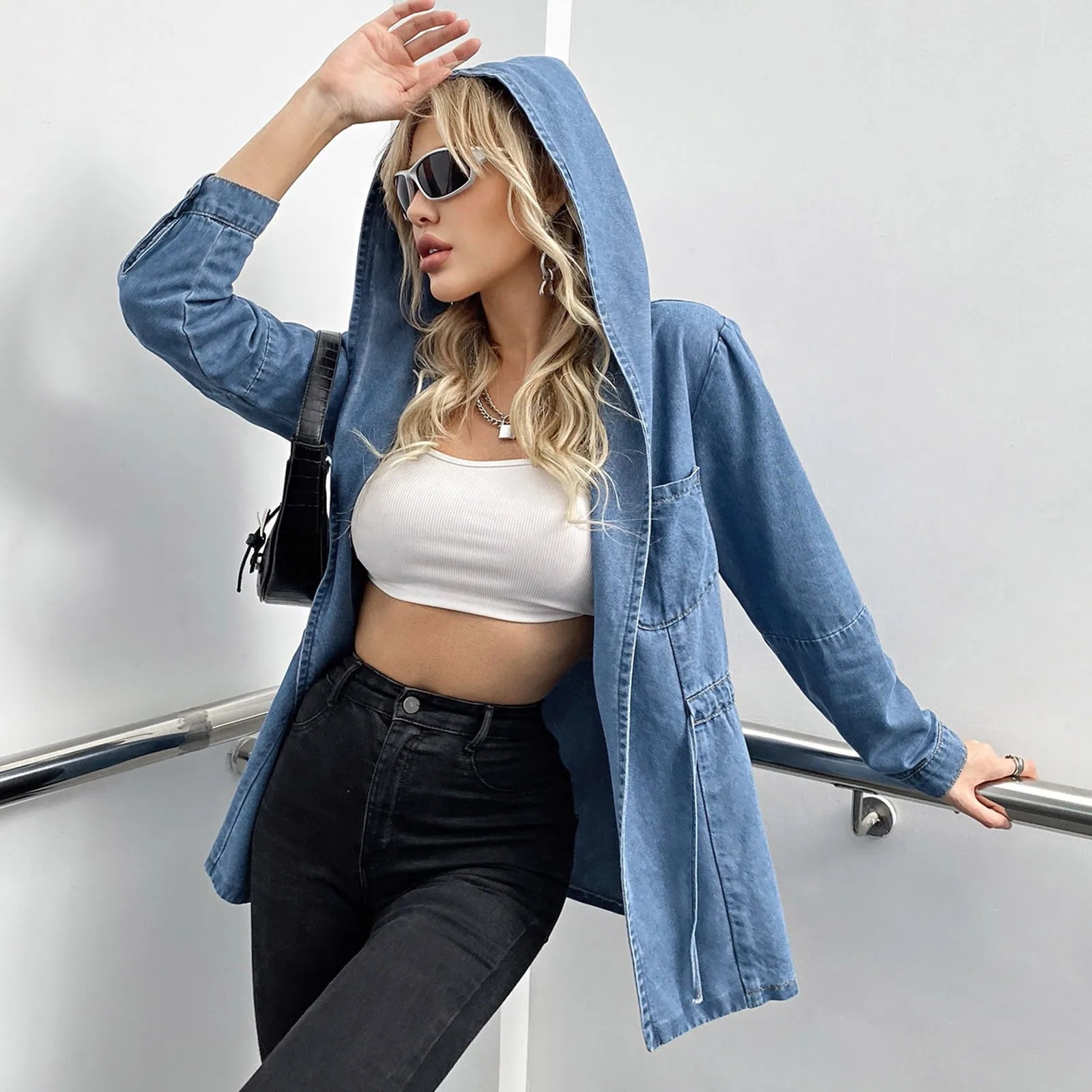 Hooded Autumn Winter Lapel Loose Open Front Chic Stylish Elegant Fashionable Versatile Short Women's Jacket