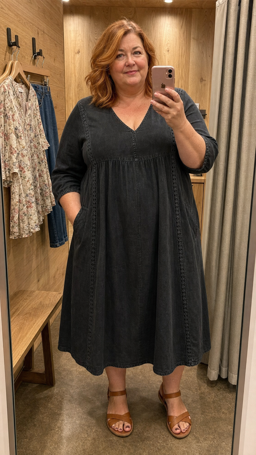 Square Neck Striped Button Long Sleeve Empire Maxi Dress