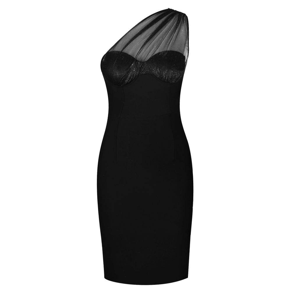 One Shoulder Sleeveless Asymmetrical Midi Bandage Dress PF091910