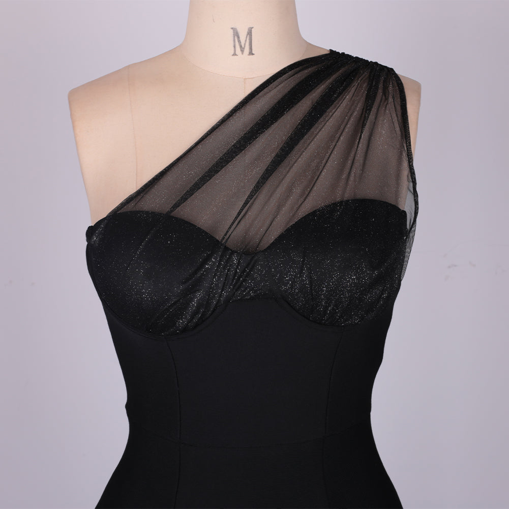 One Shoulder Sleeveless Asymmetrical Midi Bandage Dress PF091910