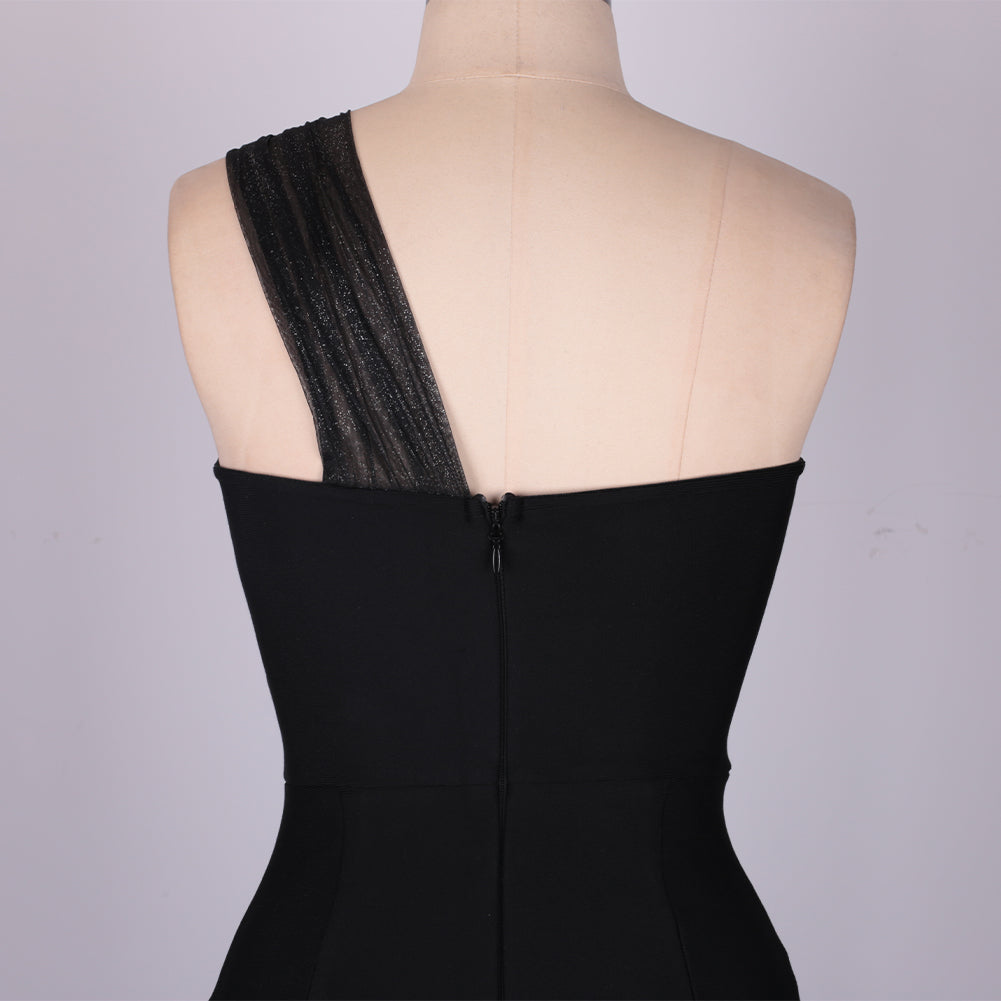 One Shoulder Sleeveless Asymmetrical Midi Bandage Dress PF091910