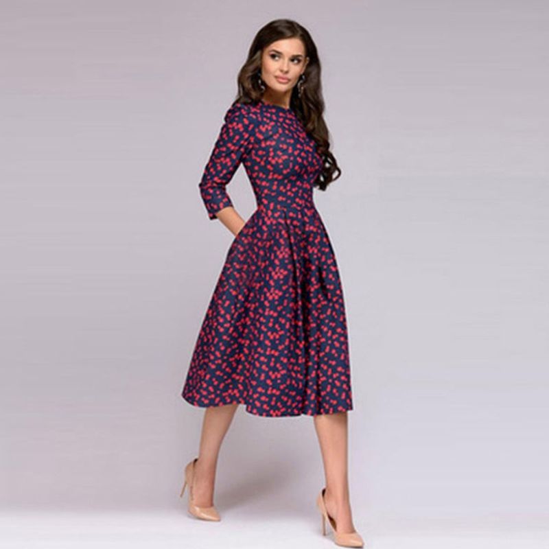 María Timeless Eugenia Dress with Red Dot Print Evening Wear Edit