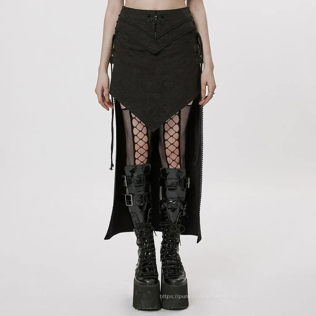 Women's Gothic Style Ashaped Design Jacquard Dark Asymmetrical Personality Sexy Long Skirt
