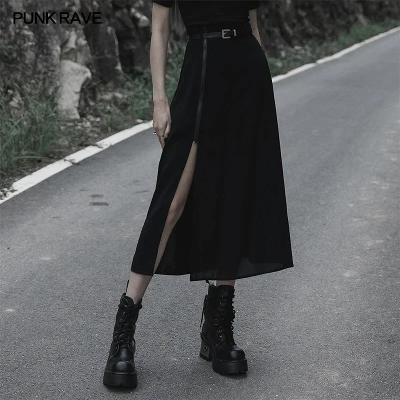 Women's Minimalist Thin Twowear A Pendulum Chiffon Half Detachable Belt High Waist Long Skirt