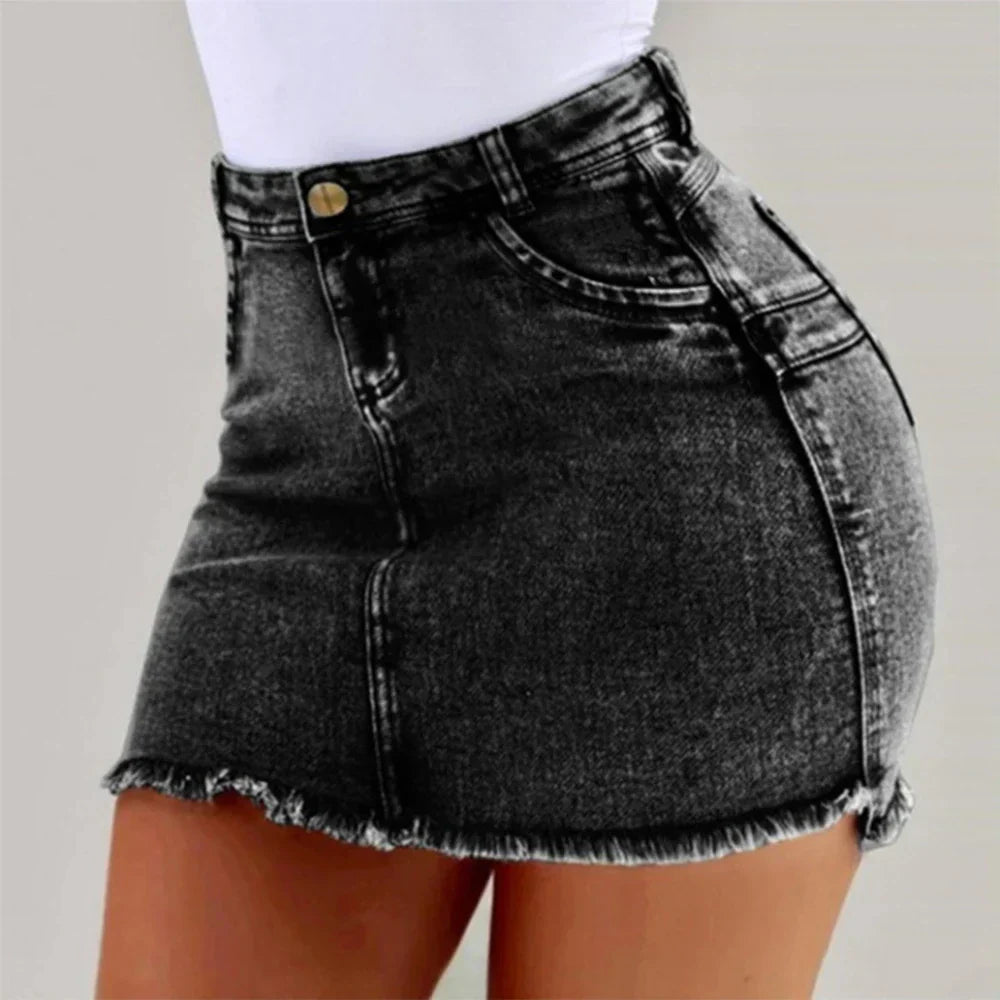 Frayed Hem Holiday Denim Skirt Black / S skirts-250223