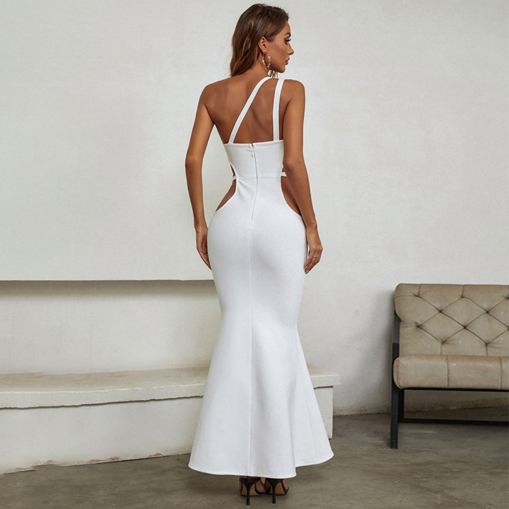 One Shoulder Sleeveless Cut Out Maxi Bandage Dress PZC1571