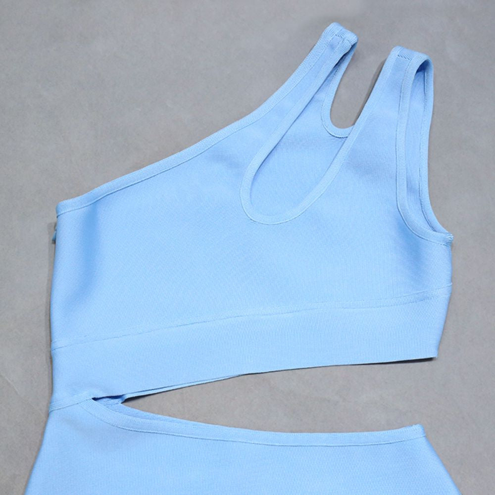 One Shoulder Sleeveless Asymmetrical Midi Bandage Dress PZC1662