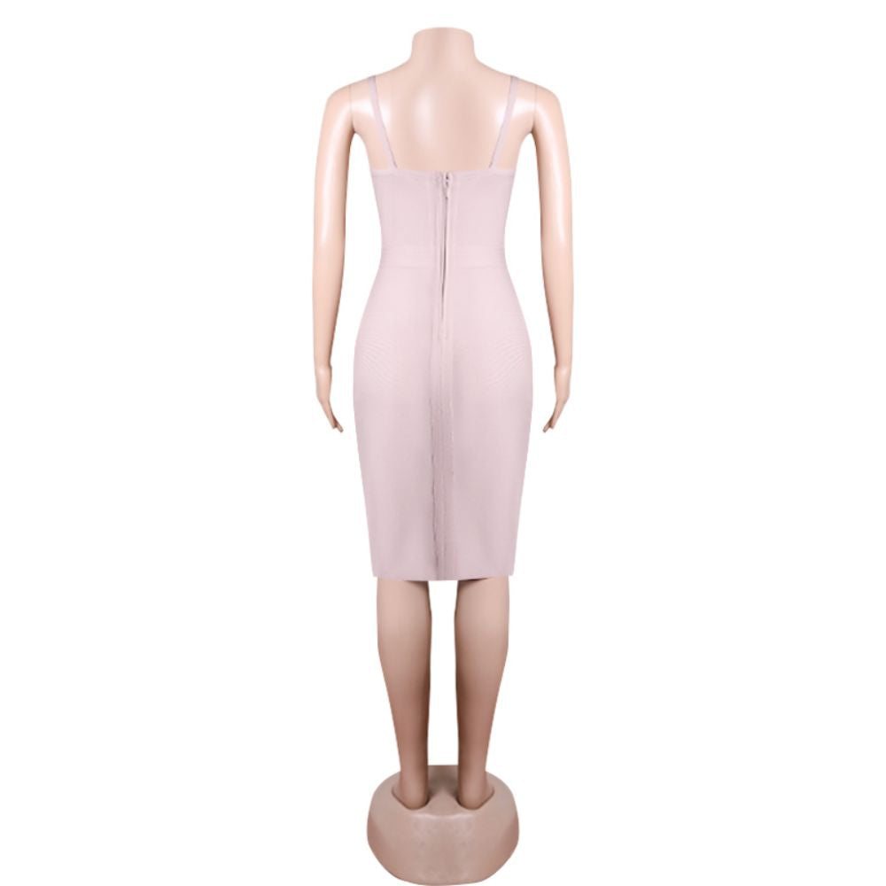 Strappy Sleeveless Frill Midi Bandage Dress PZC1686