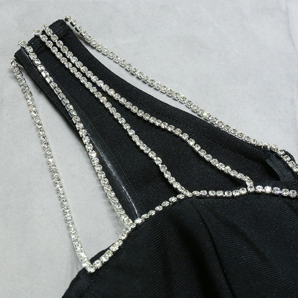 One Shoulder Sleeveless Drill Chain Midi Bandage Dress PZC1757
