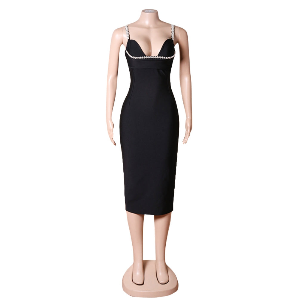 Strappy Sleeveless Midi Bubble Beads Bandage Dress PZC1936