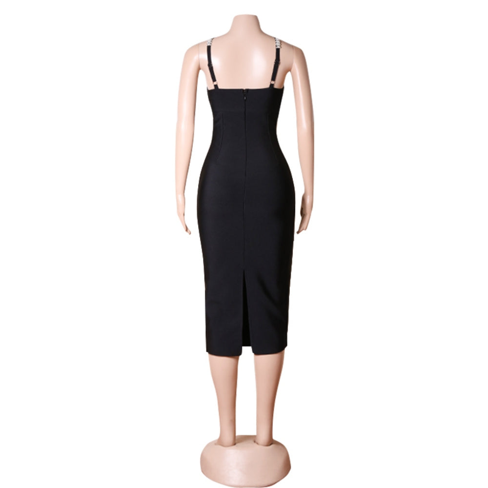 Strappy Sleeveless Midi Bubble Beads Bandage Dress PZC1936