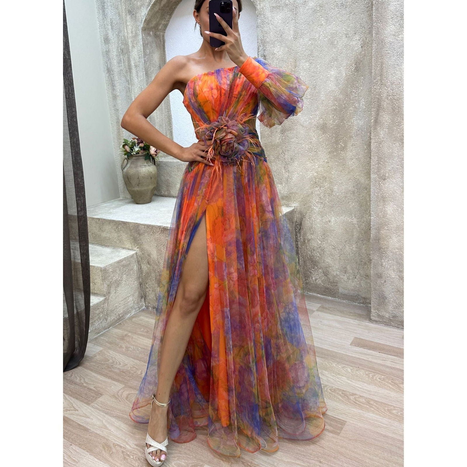Party Mesh Sloping Shoulder Dress Casual Dress for