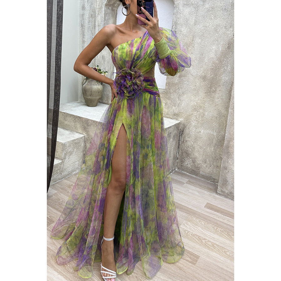 Party Mesh Sloping Shoulder Dress Casual Dress for