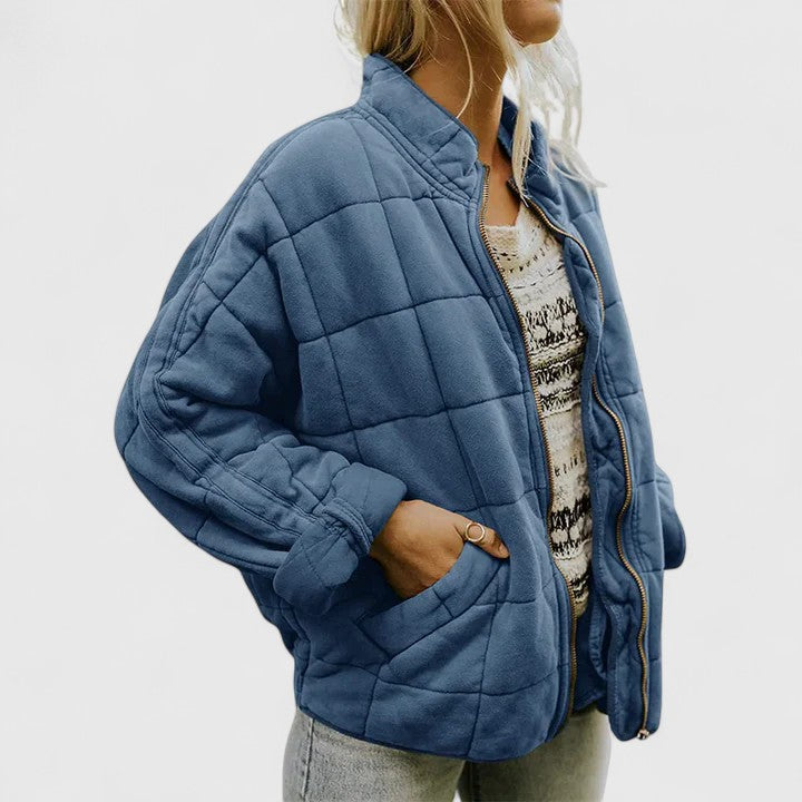 Stand Collar Quilted Zip Front Long Sleeve Bomber Jacket 3