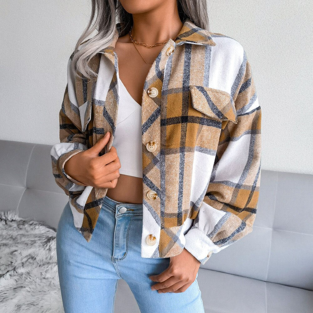 Plaid Vintage Pockets Oversized Jacket Khaki / S