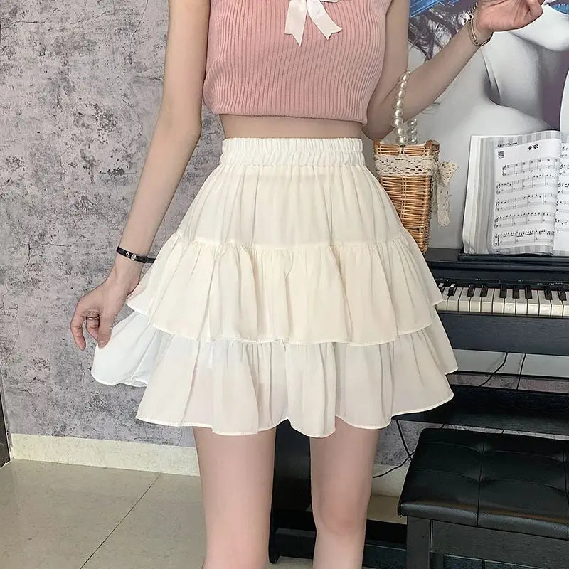 Pleated Aline White Ruffles Sweet Hottie Preppy Summer Mini Skirt