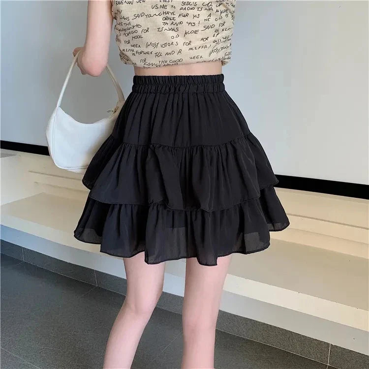 Pleated Aline White Ruffles Sweet Hottie Preppy Summer Mini Skirt