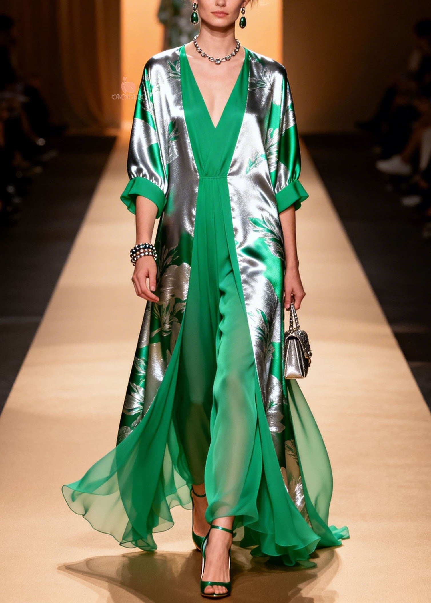 Plus Size Colorblock V Neck Patchwork Chiffon Dresses Summer