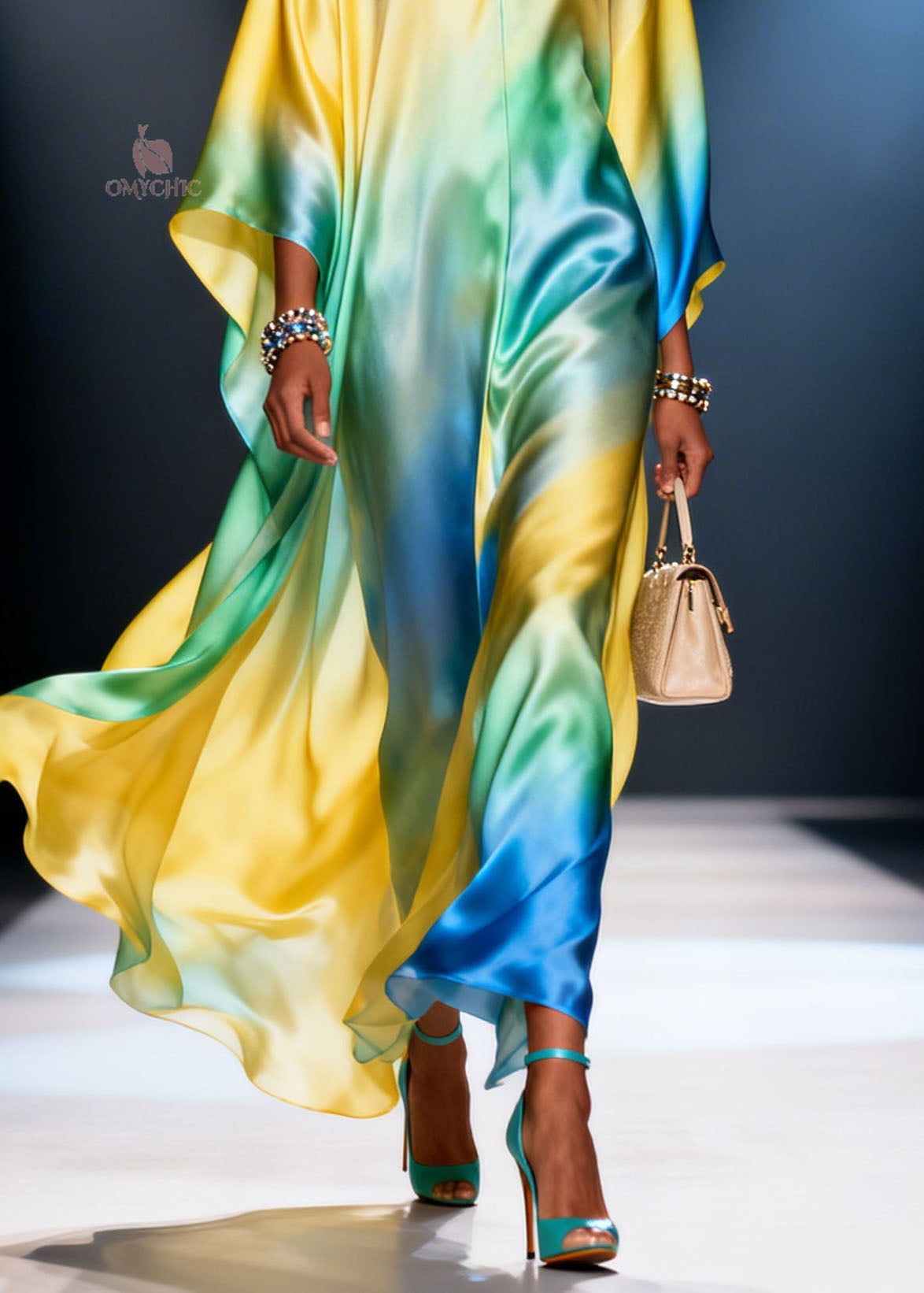 Plus Size Gradient Color V Neck Chiffon Vacation Dresses Spring