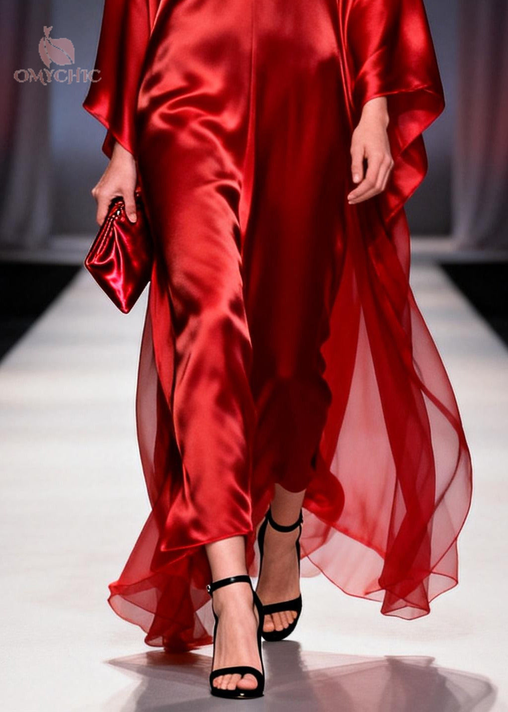 Plus Size Red Oversized Draping Chiffon Robe Dresses Summer