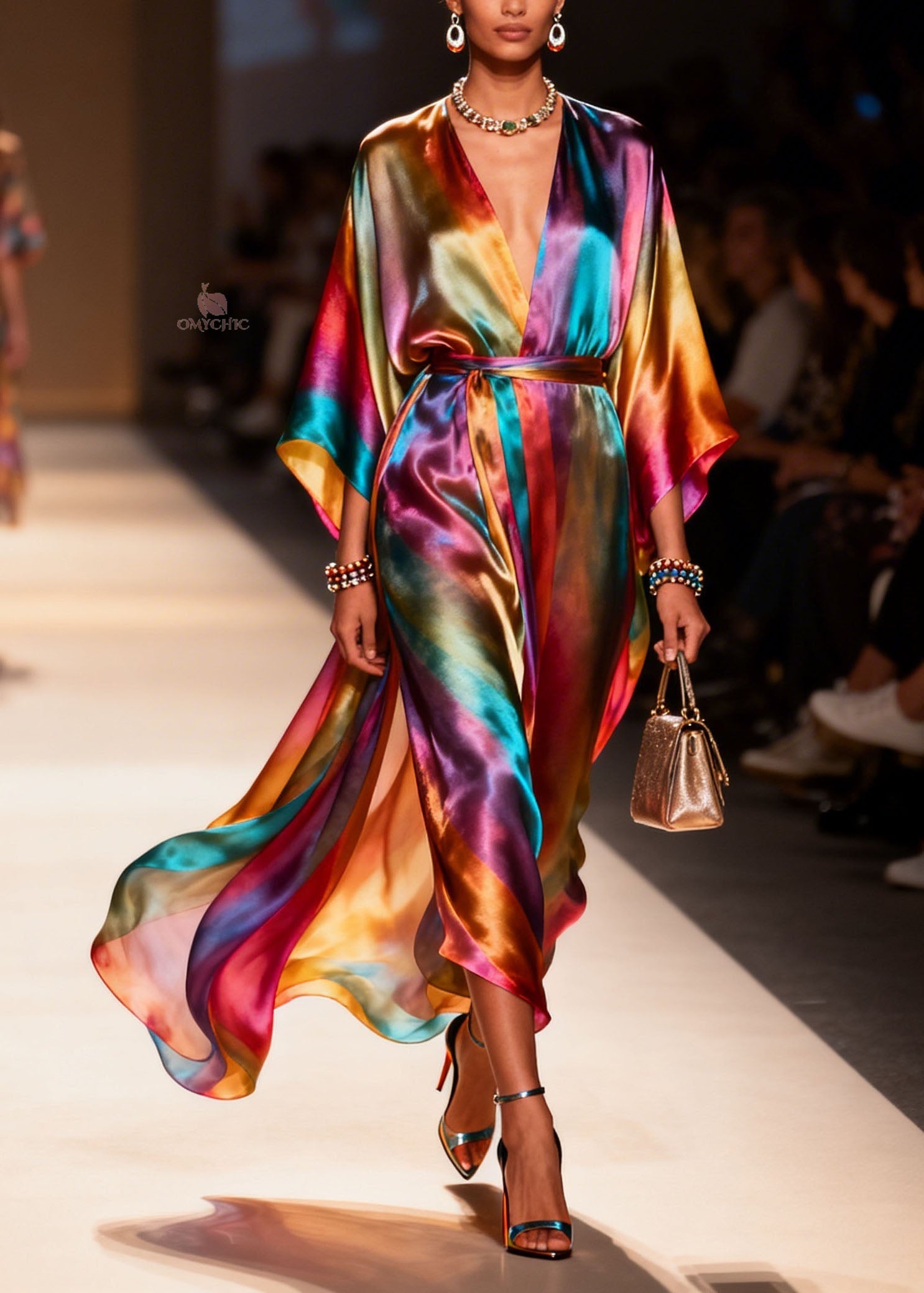Plus Size V Neck Side Open Silk Holiday Dress Summer