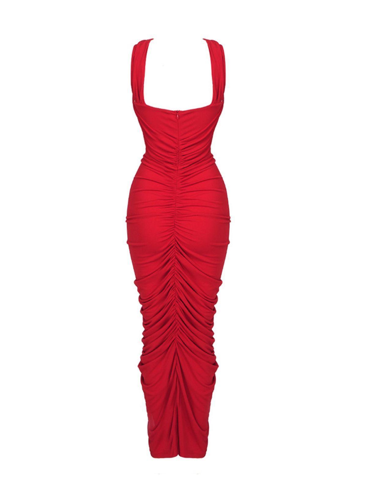Rose Bodycon Maxi Dress In Red