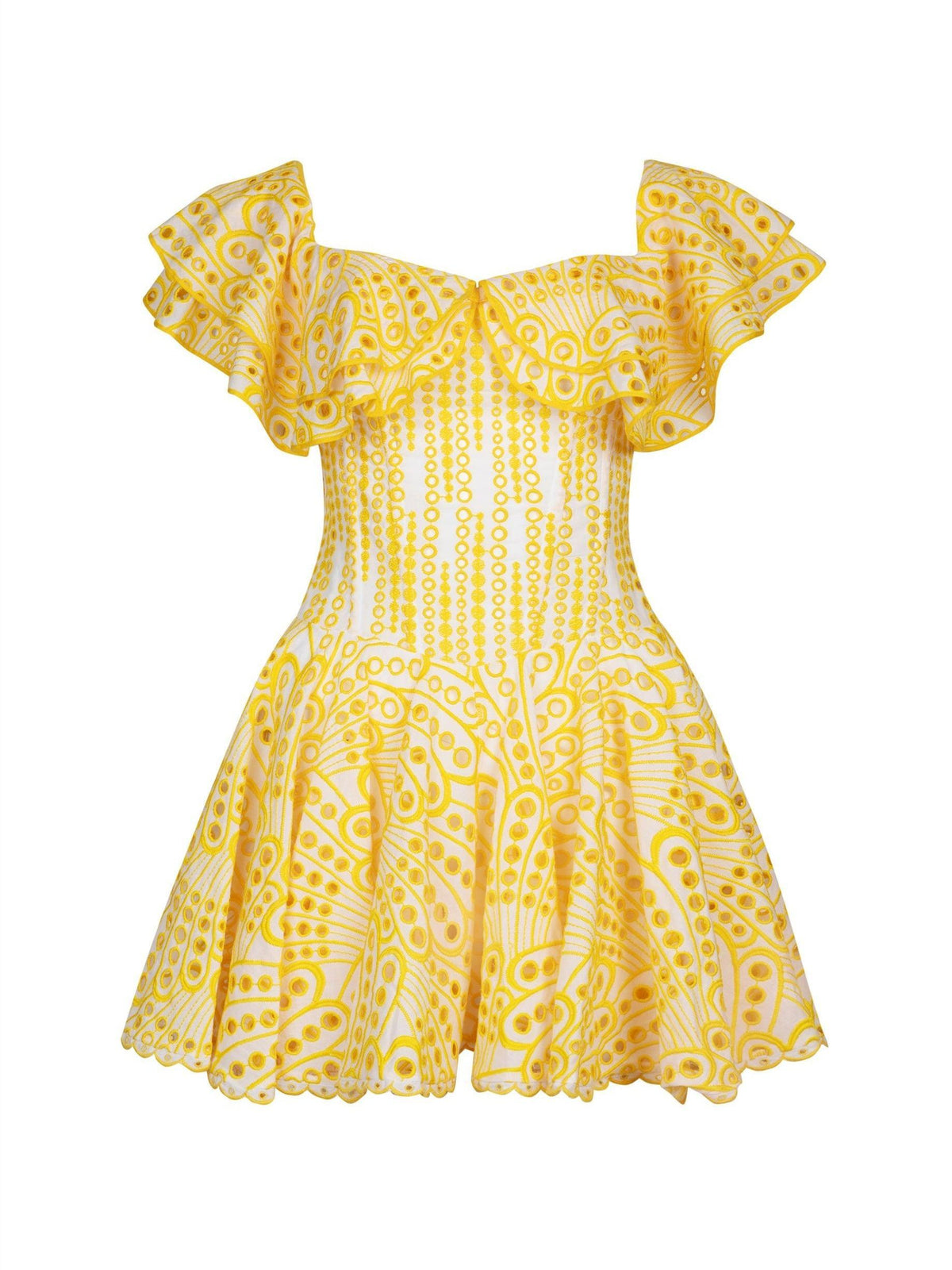 Off-Shoulder Ruffle Eyelet Broderie Tiered Mini Dress