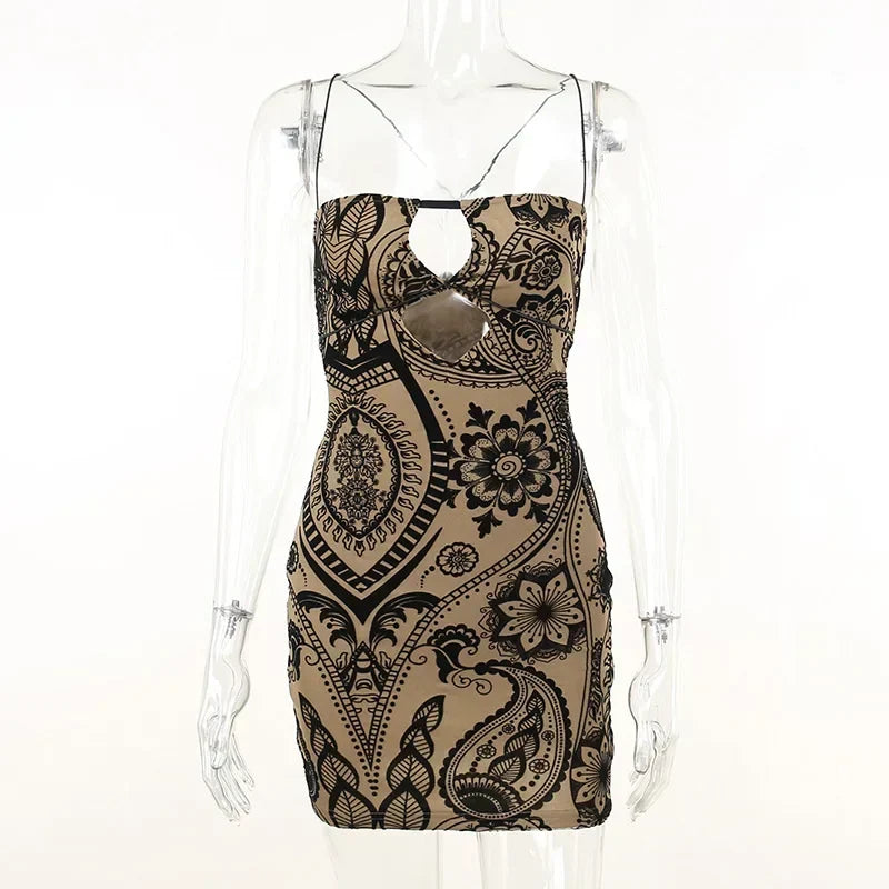 Print Backless Summer Fashion OutFits Cut Out Sleeveless Bodycon Party Floral Dress