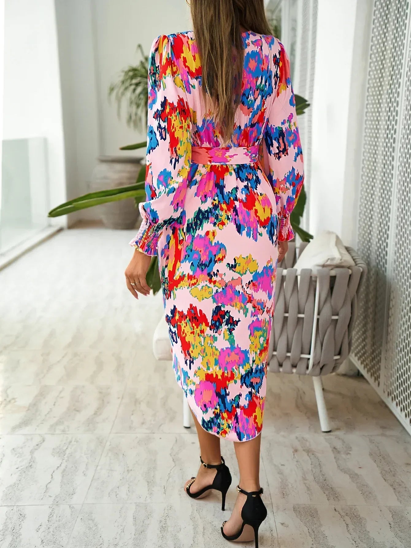Elegant V-neck Long Boho Printed Dress
