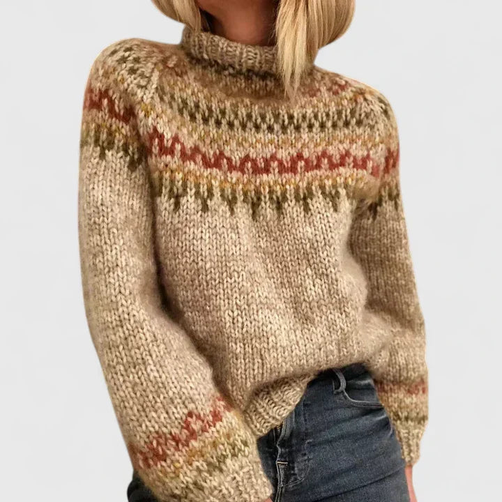 Mock Neck Fair Isle Knit Long Sleeve Sweater