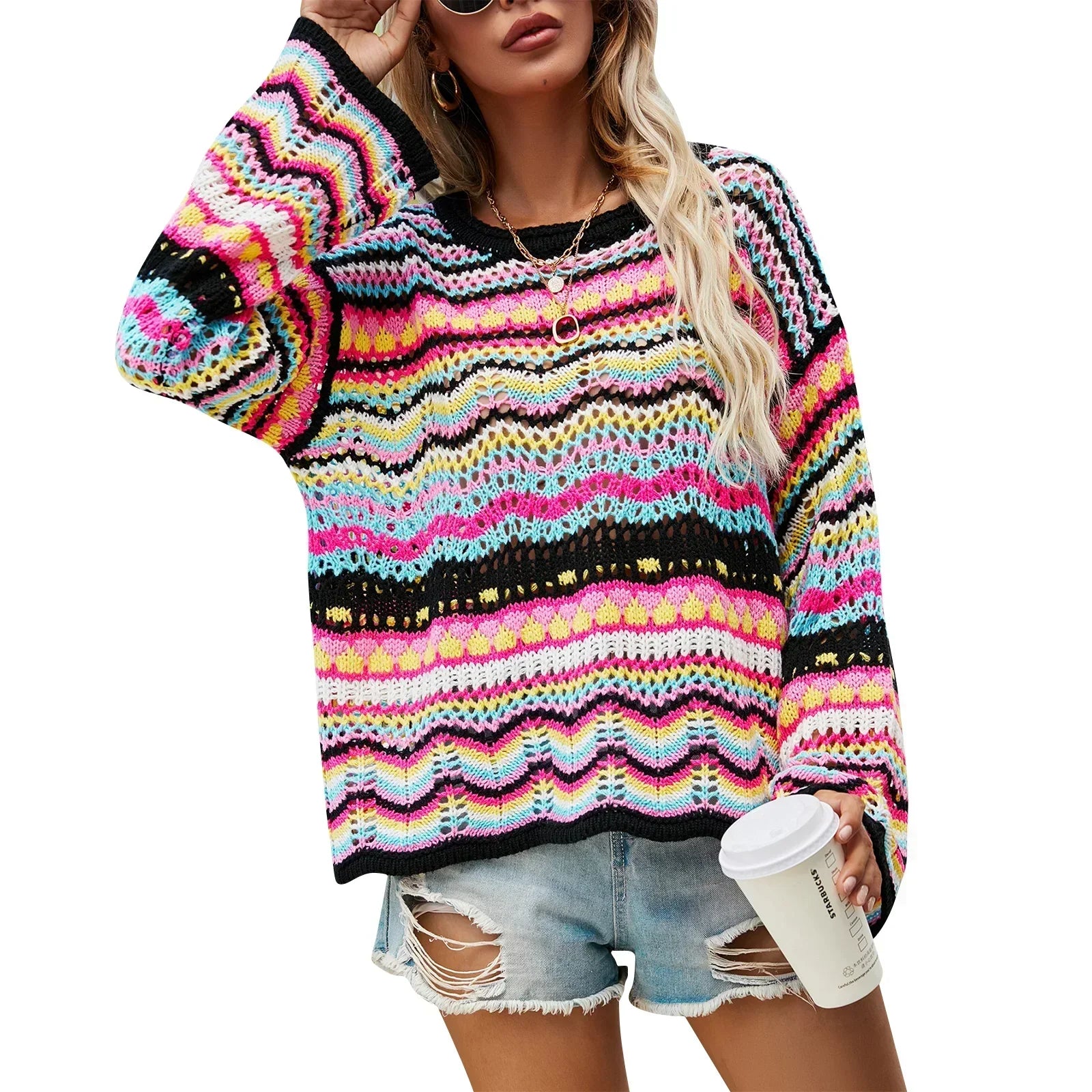 Vintage 90s Crochet Flared Sleeves Sweater