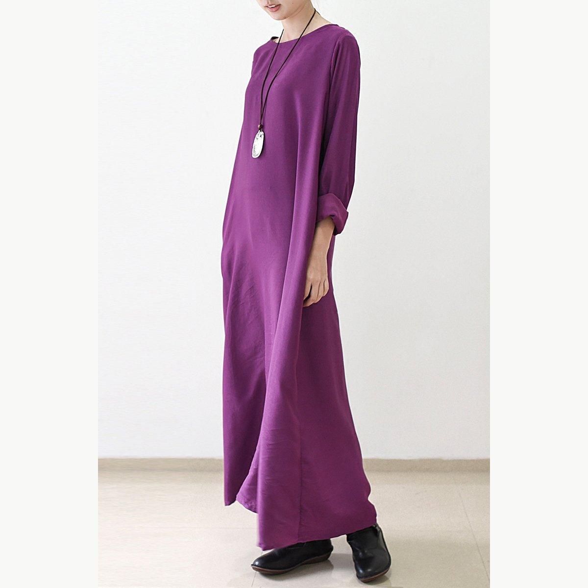 Purple silk dresses long sleeve maxi dress elegant fall winter dresses